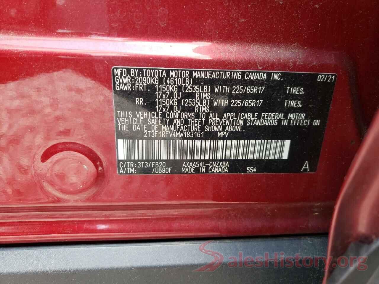 2T3F1RFV4MW183161 2021 TOYOTA RAV4