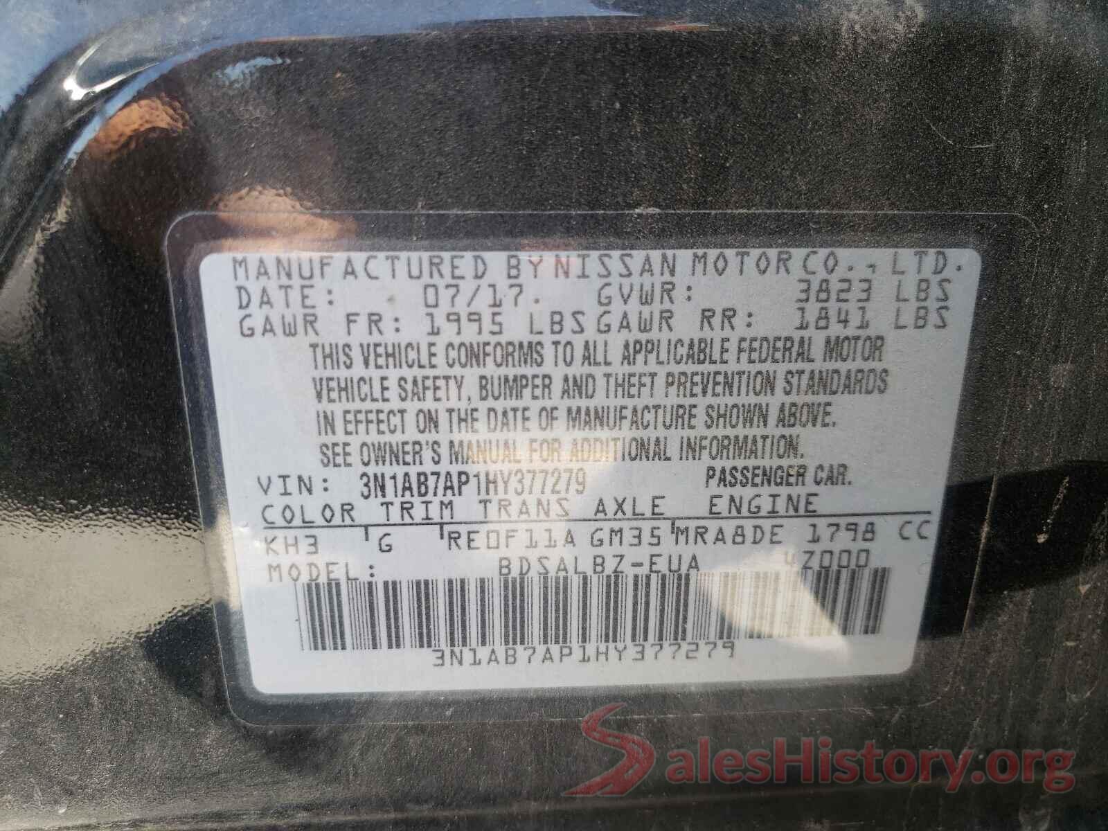 3N1AB7AP1HY377279 2017 NISSAN SENTRA