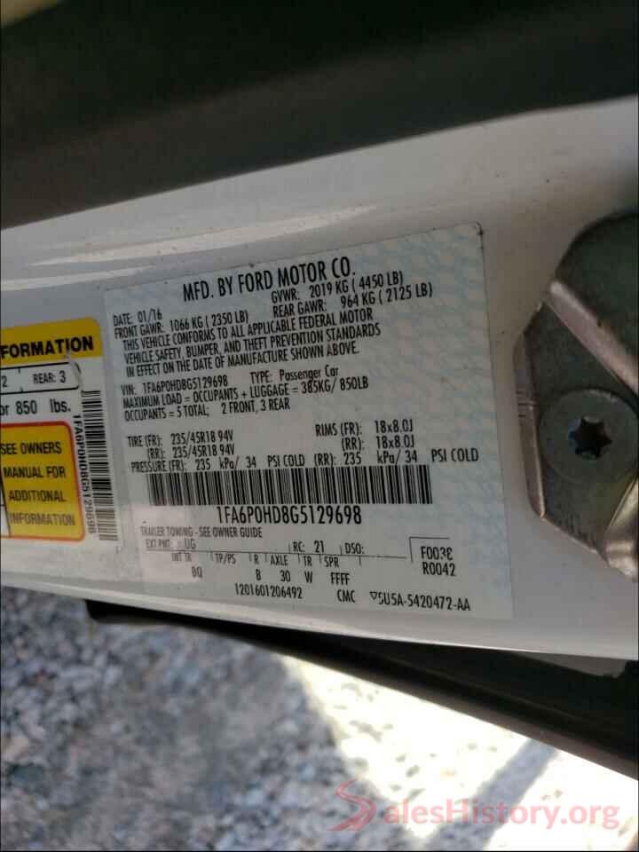 1FA6P0HD8G5129698 2016 FORD FUSION