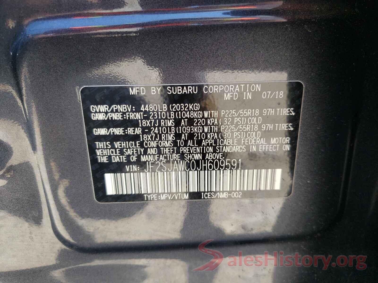 JF2SJAWC0JH609591 2018 SUBARU FORESTER