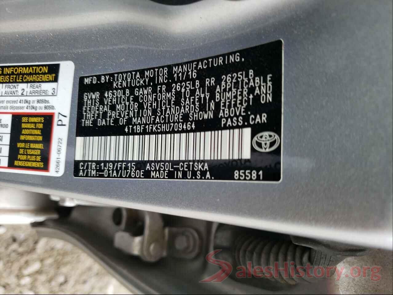 4T1BF1FK5HU709464 2017 TOYOTA CAMRY