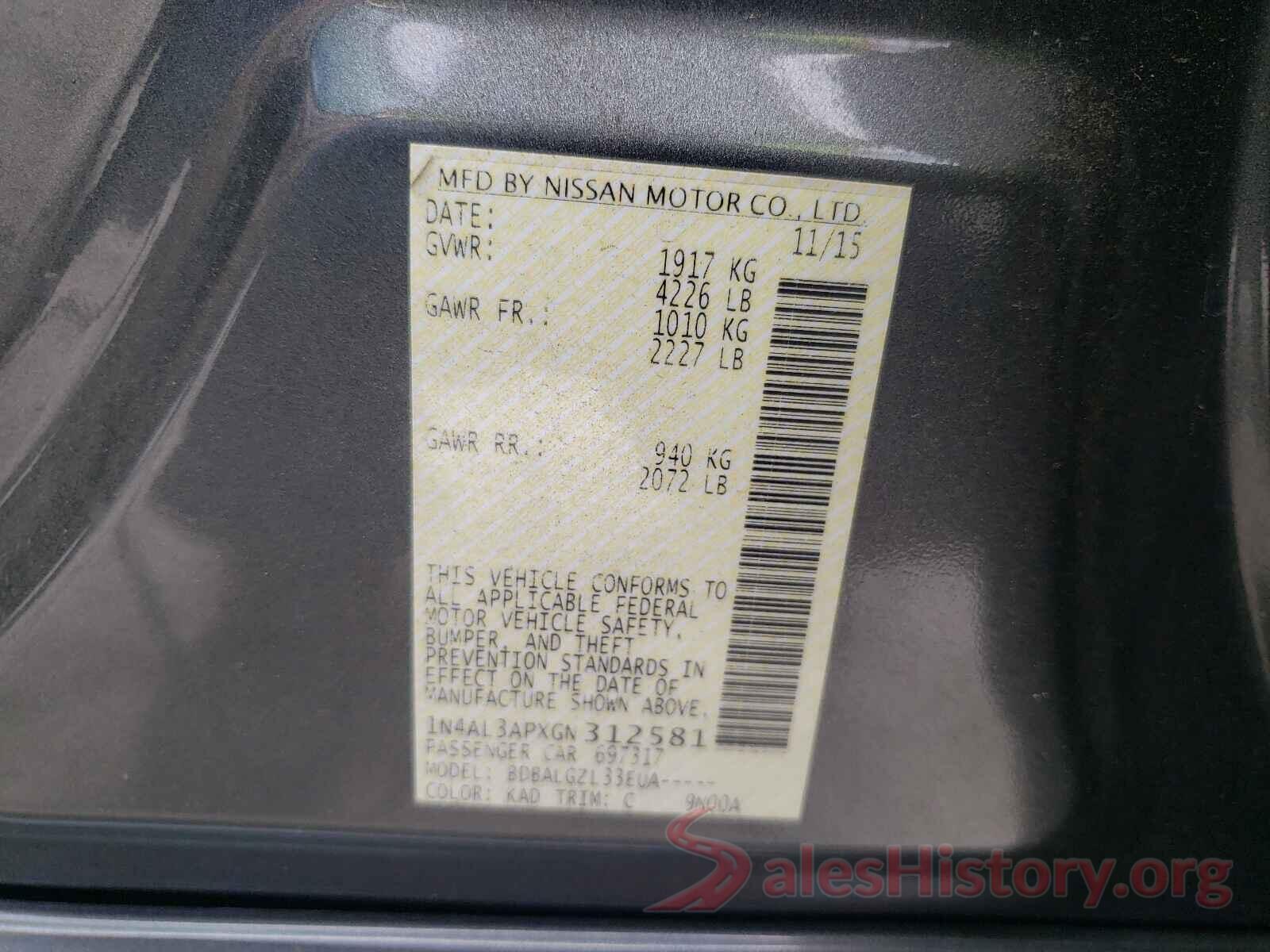 1N4AL3APXGN312581 2016 NISSAN ALTIMA