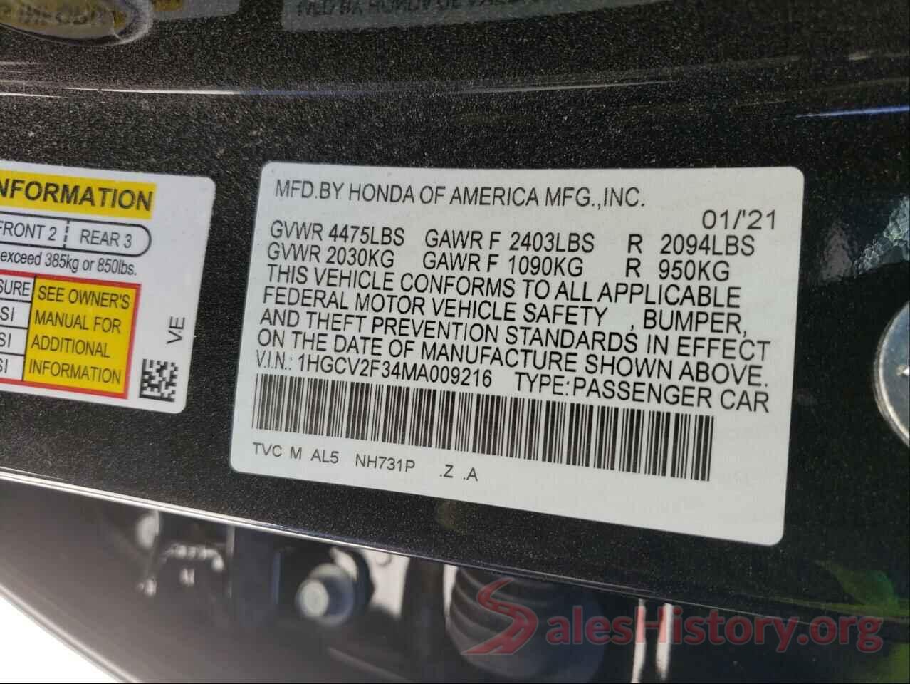 1HGCV2F34MA009216 2021 HONDA ACCORD