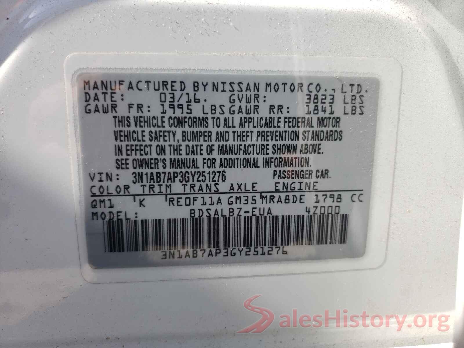 3N1AB7AP3GY251276 2016 NISSAN SENTRA