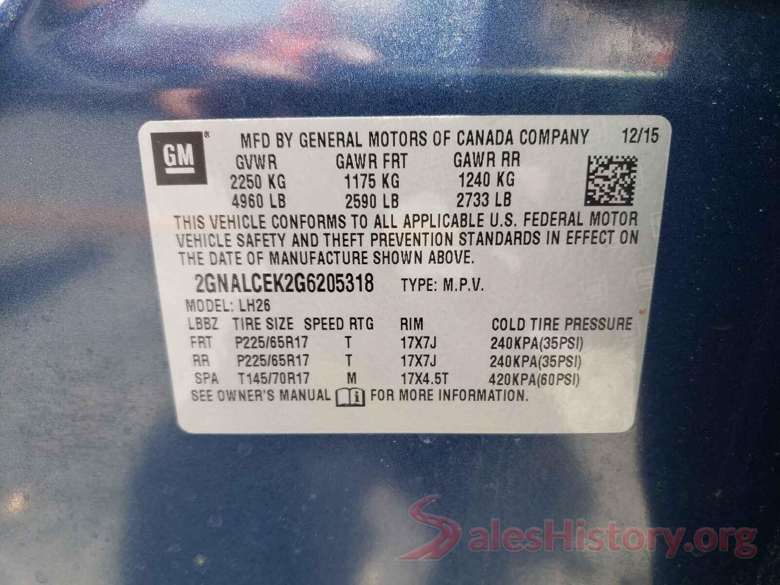 2GNALCEK2G6205318 2016 CHEVROLET EQUINOX