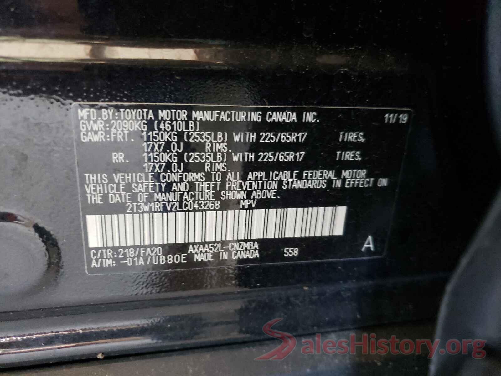 2T3W1RFV2LC043268 2020 TOYOTA RAV4