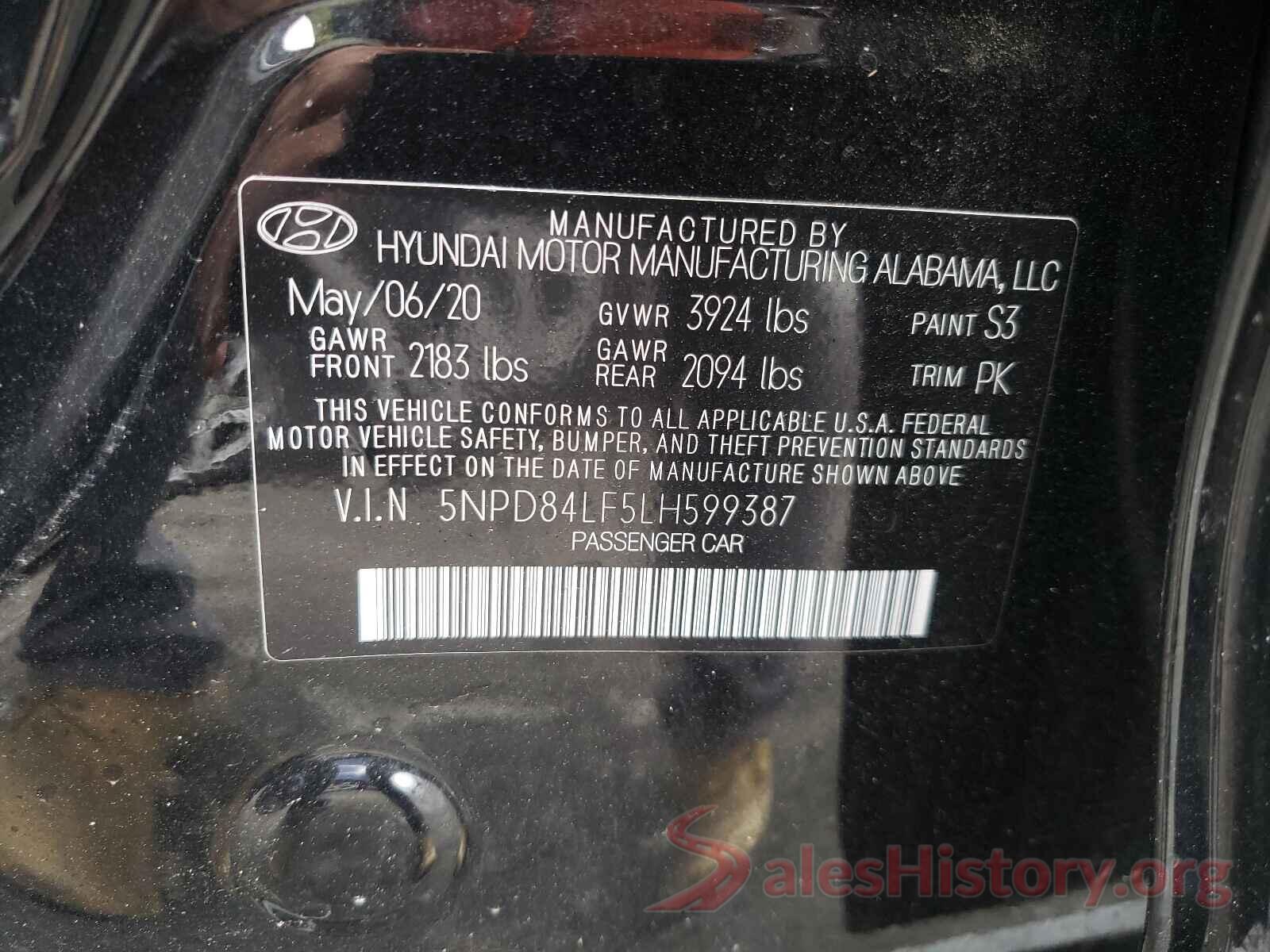 5NPD84LF5LH599387 2020 HYUNDAI ELANTRA