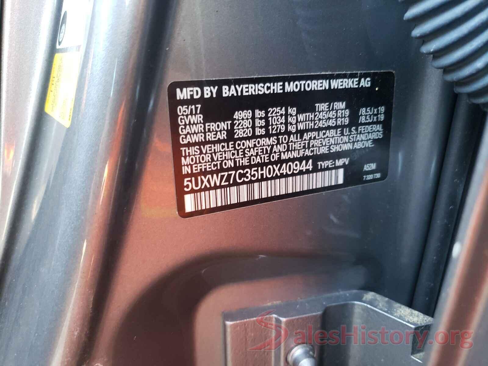 5UXWZ7C35H0X40944 2017 BMW X3