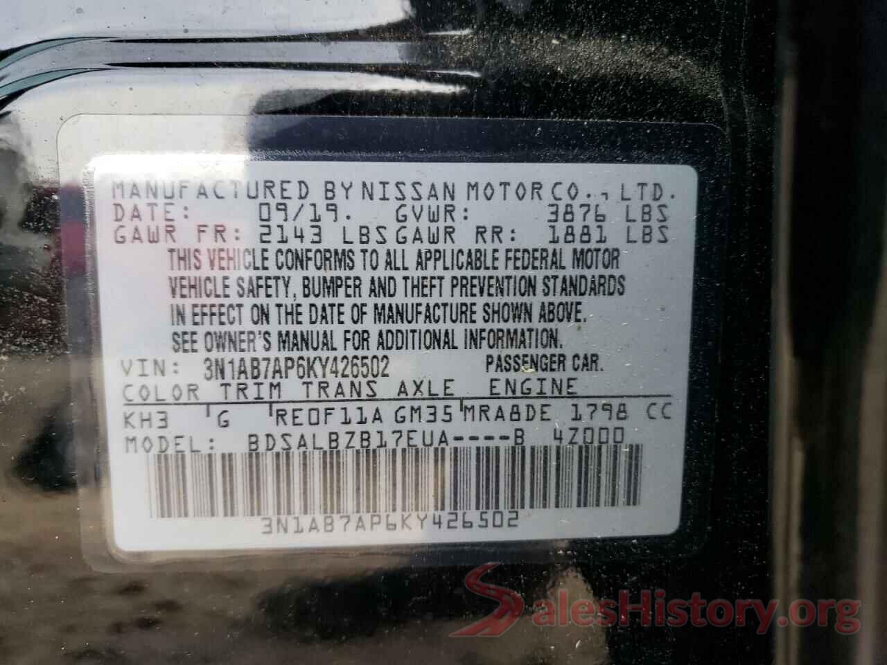 3N1AB7AP6KY426502 2019 NISSAN SENTRA