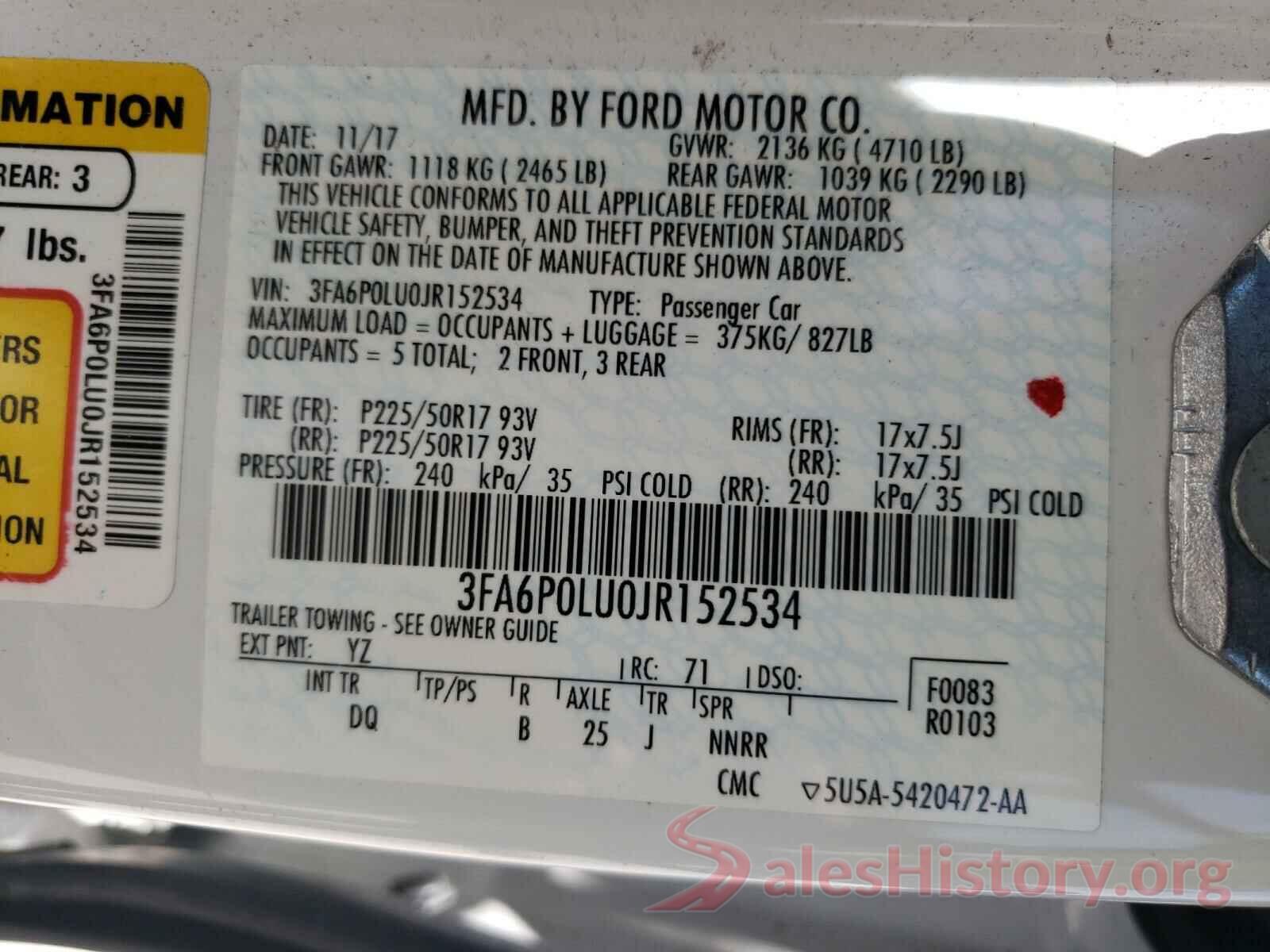 3FA6P0LU0JR152534 2018 FORD FUSION