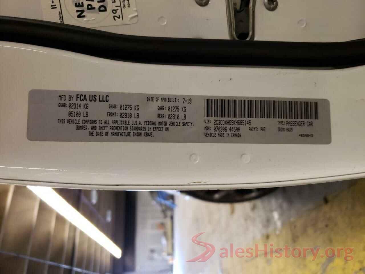 2C3CDXHG9KH685145 2019 DODGE CHARGER