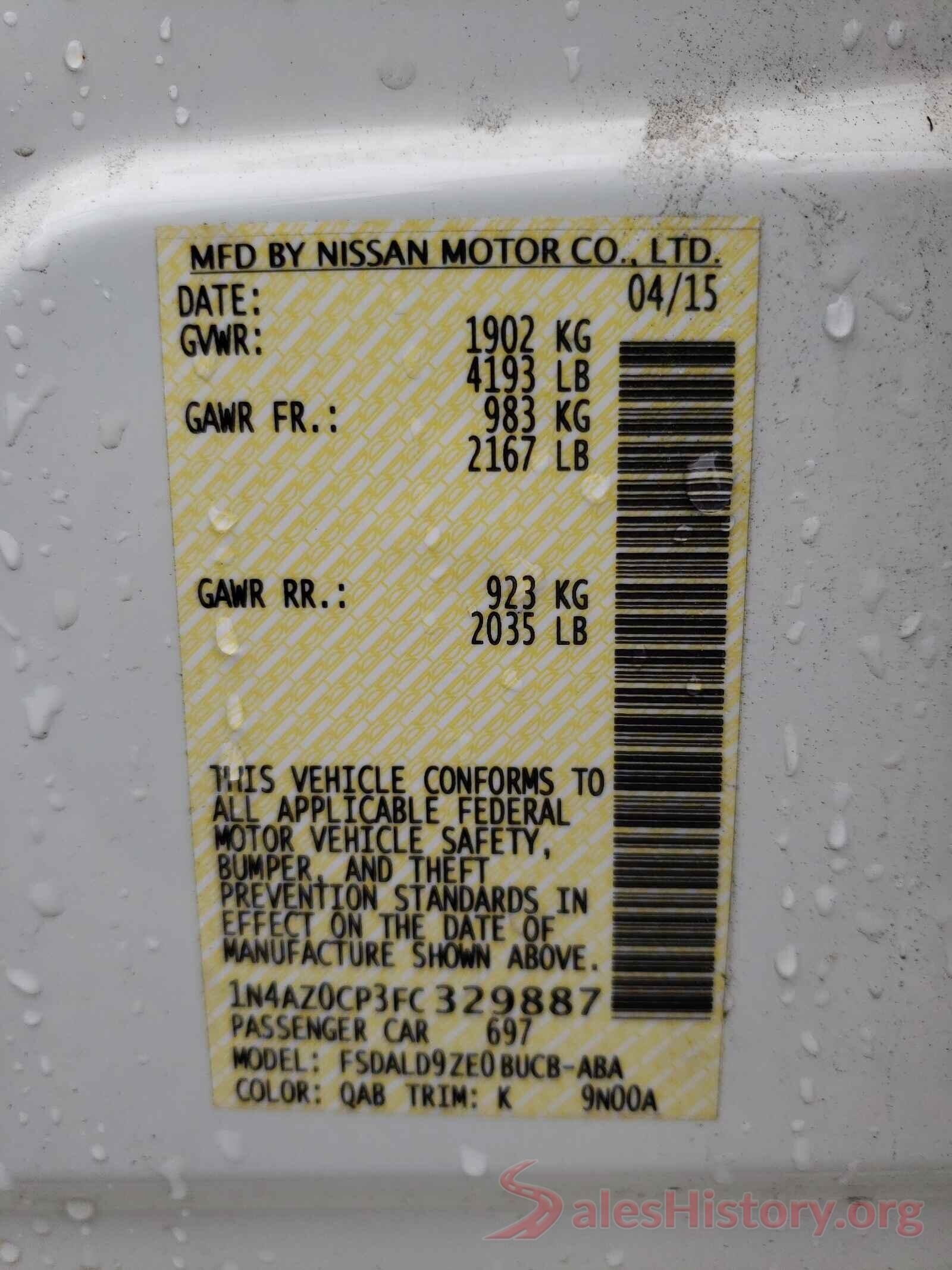 1N4AZ0CP3FC329887 2015 NISSAN LEAF