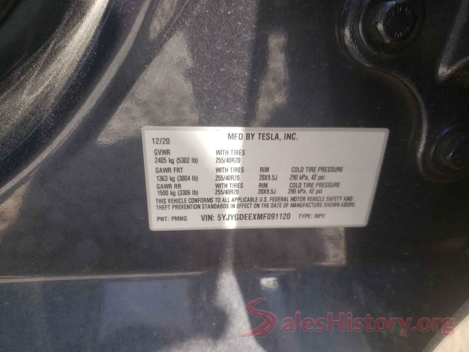 5YJYGDEEXMF091120 2021 TESLA MODEL Y