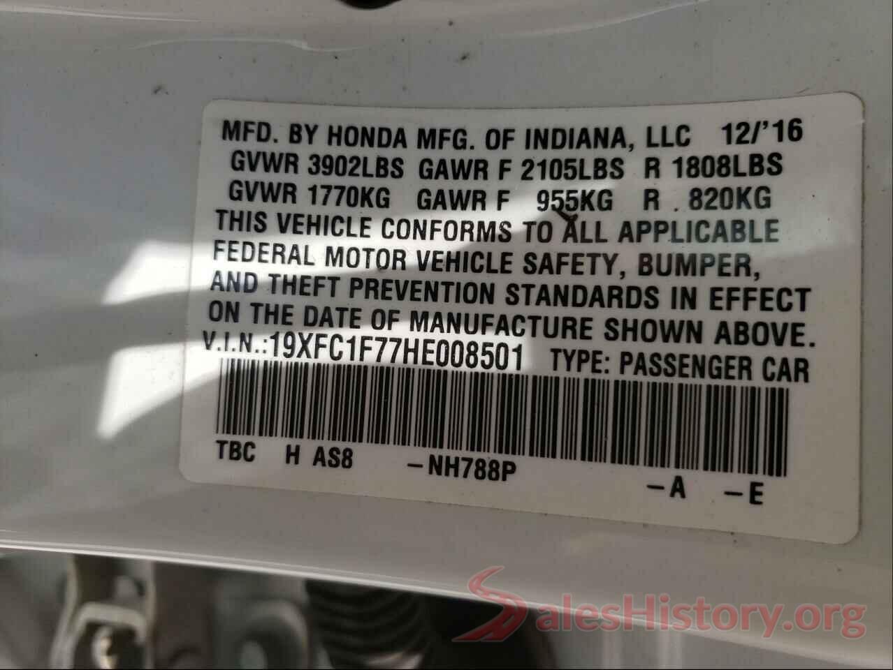 19XFC1F77HE008501 2017 HONDA CIVIC