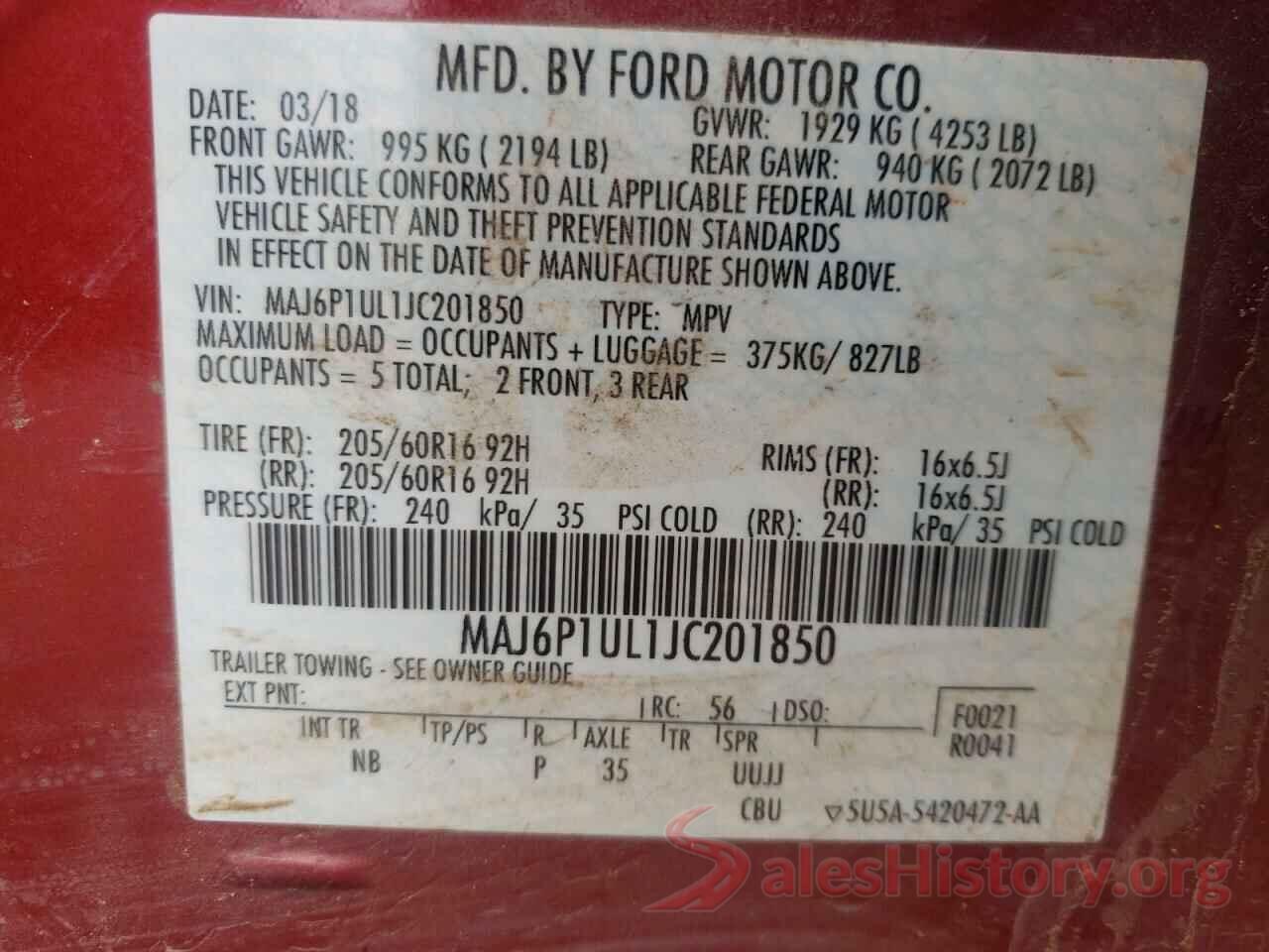 MAJ6P1UL1JC201850 2018 FORD ALL OTHER