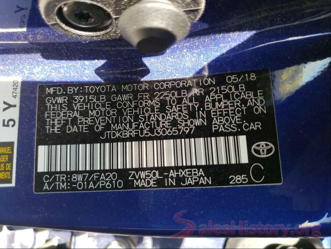 JTDKBRFU5J3065797 2018 TOYOTA PRIUS