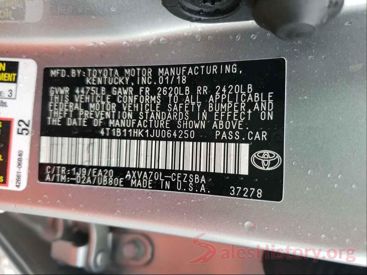 4T1B11HK1JU064250 2018 TOYOTA CAMRY