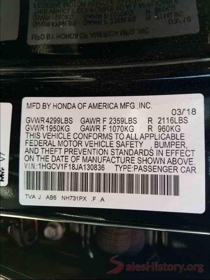 1HGCV1F18JA130836 2018 HONDA ACCORD