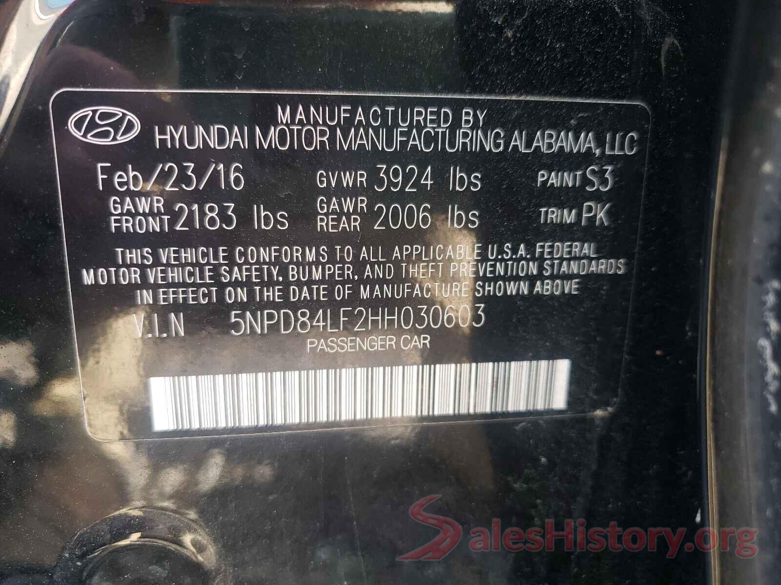 5NPD84LF2HH030603 2017 HYUNDAI ELANTRA