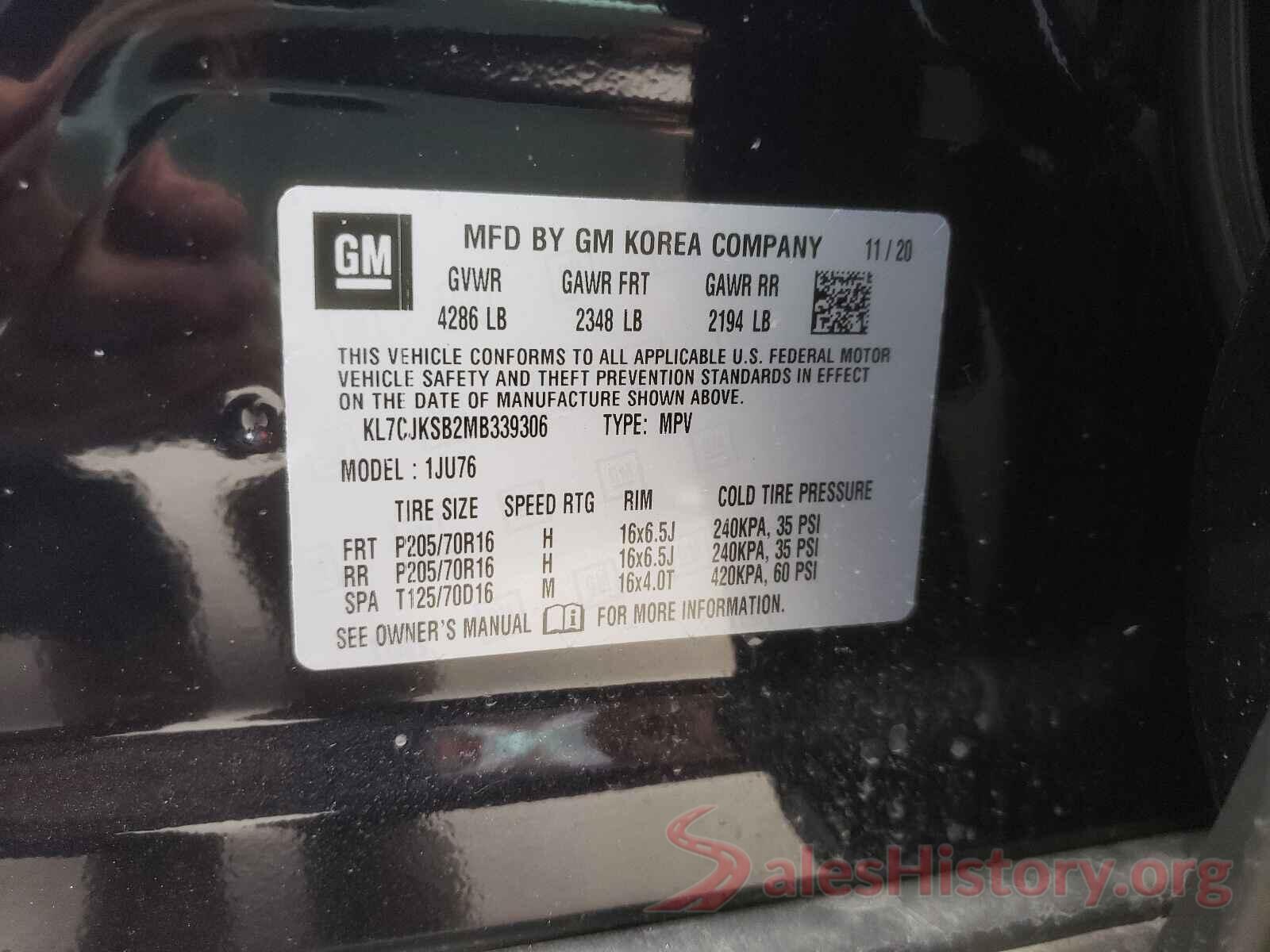 KL7CJKSB2MB339306 2021 CHEVROLET TRAX