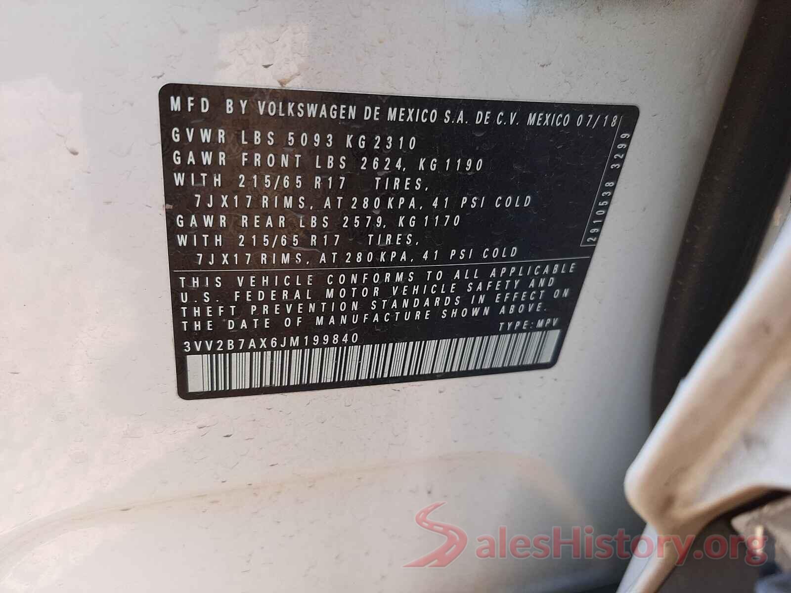 3VV2B7AX6JM199840 2018 VOLKSWAGEN TIGUAN