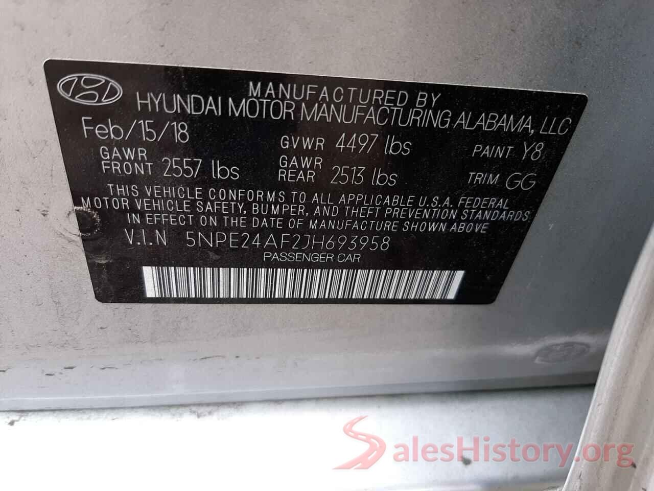 5NPE24AF2JH693958 2018 HYUNDAI SONATA