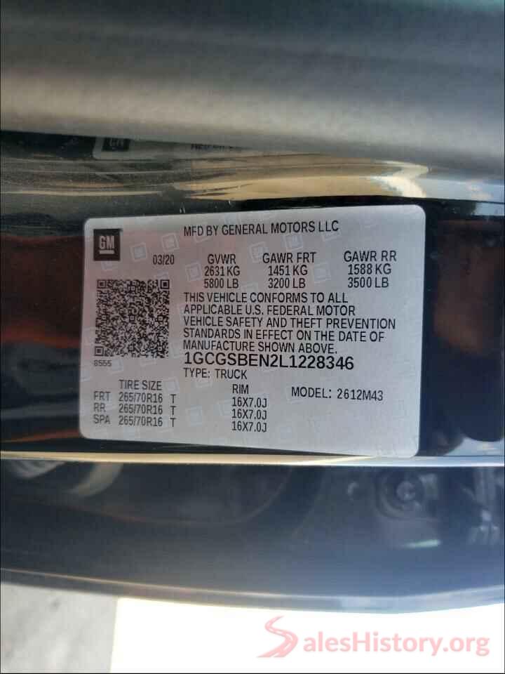 1GCGSBEN2L1228346 2020 CHEVROLET COLORADO