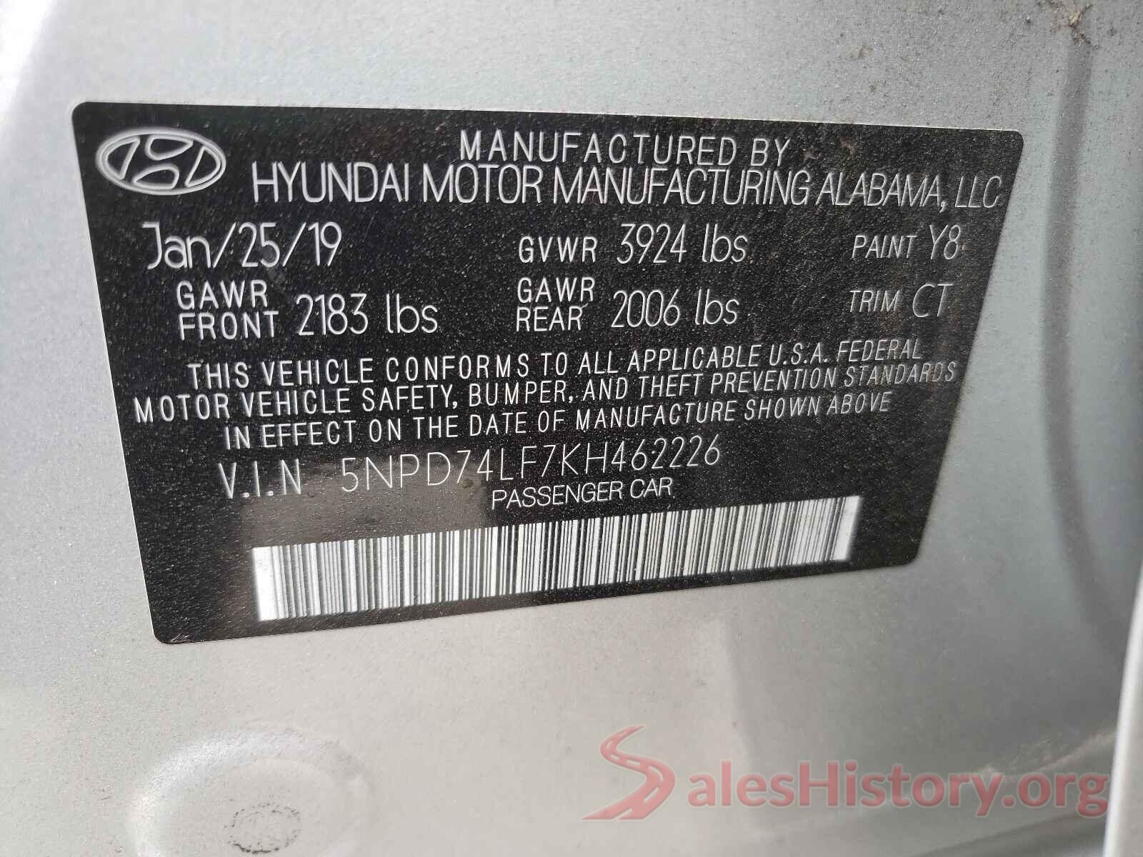 5NPD74LF7KH462226 2019 HYUNDAI ELANTRA