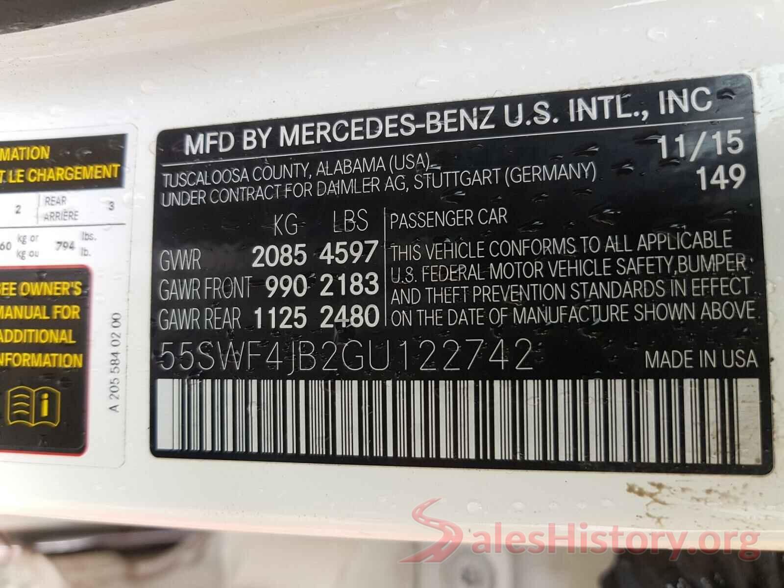 55SWF4JB2GU122742 2016 MERCEDES-BENZ C CLASS