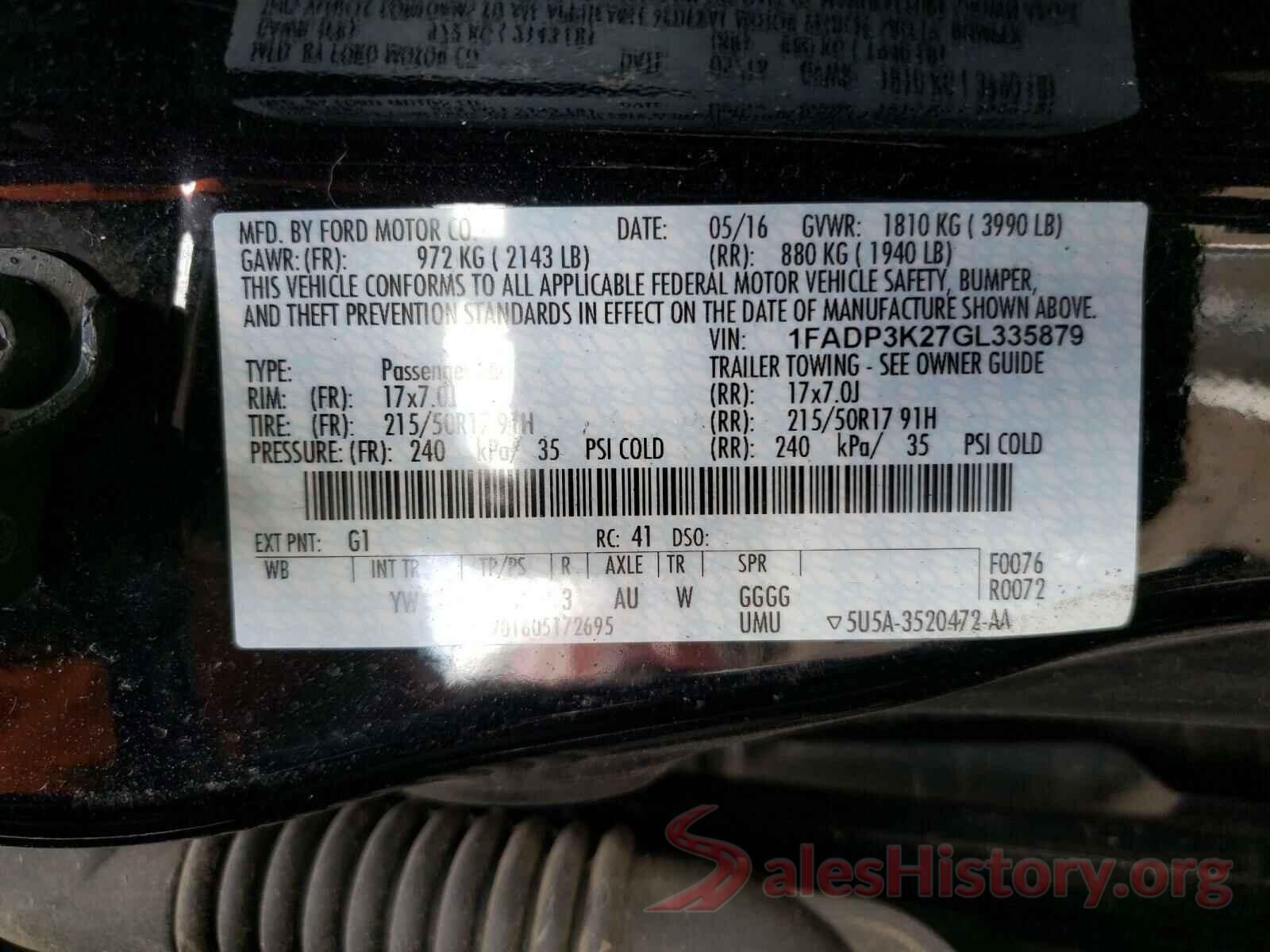 1FADP3K27GL335879 2016 FORD FOCUS