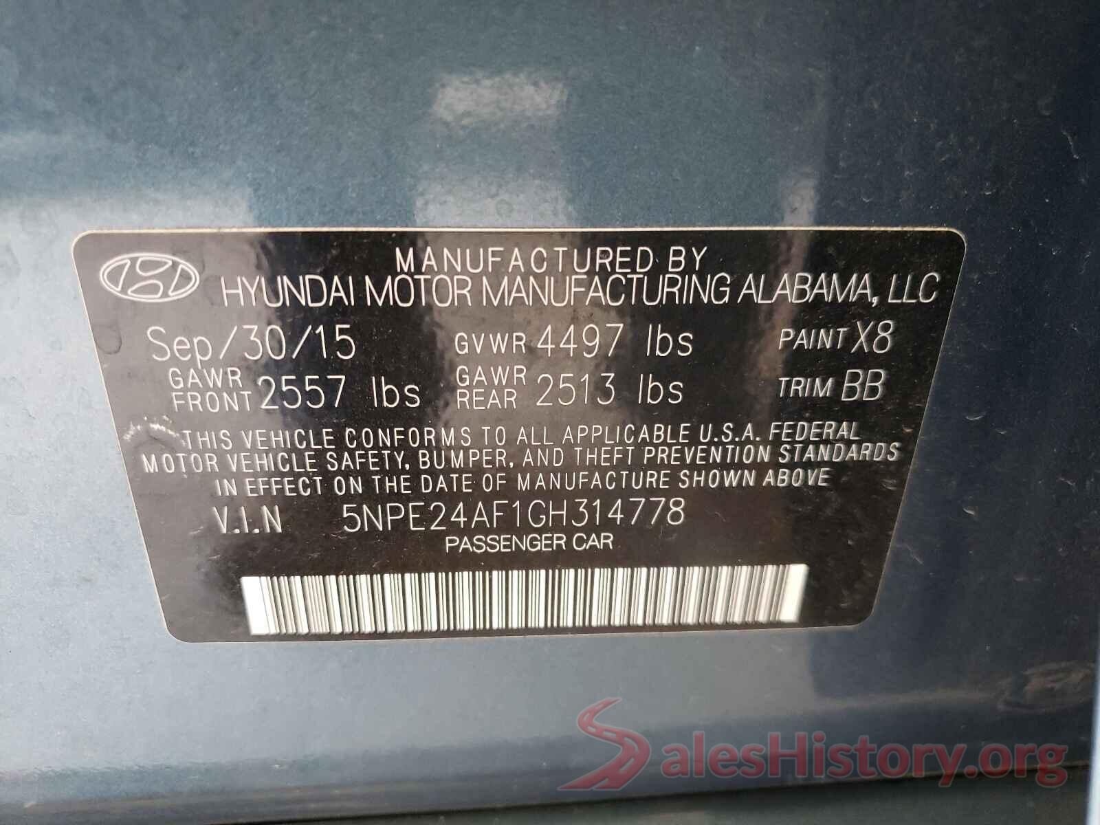 5NPE24AF1GH314778 2016 HYUNDAI SONATA