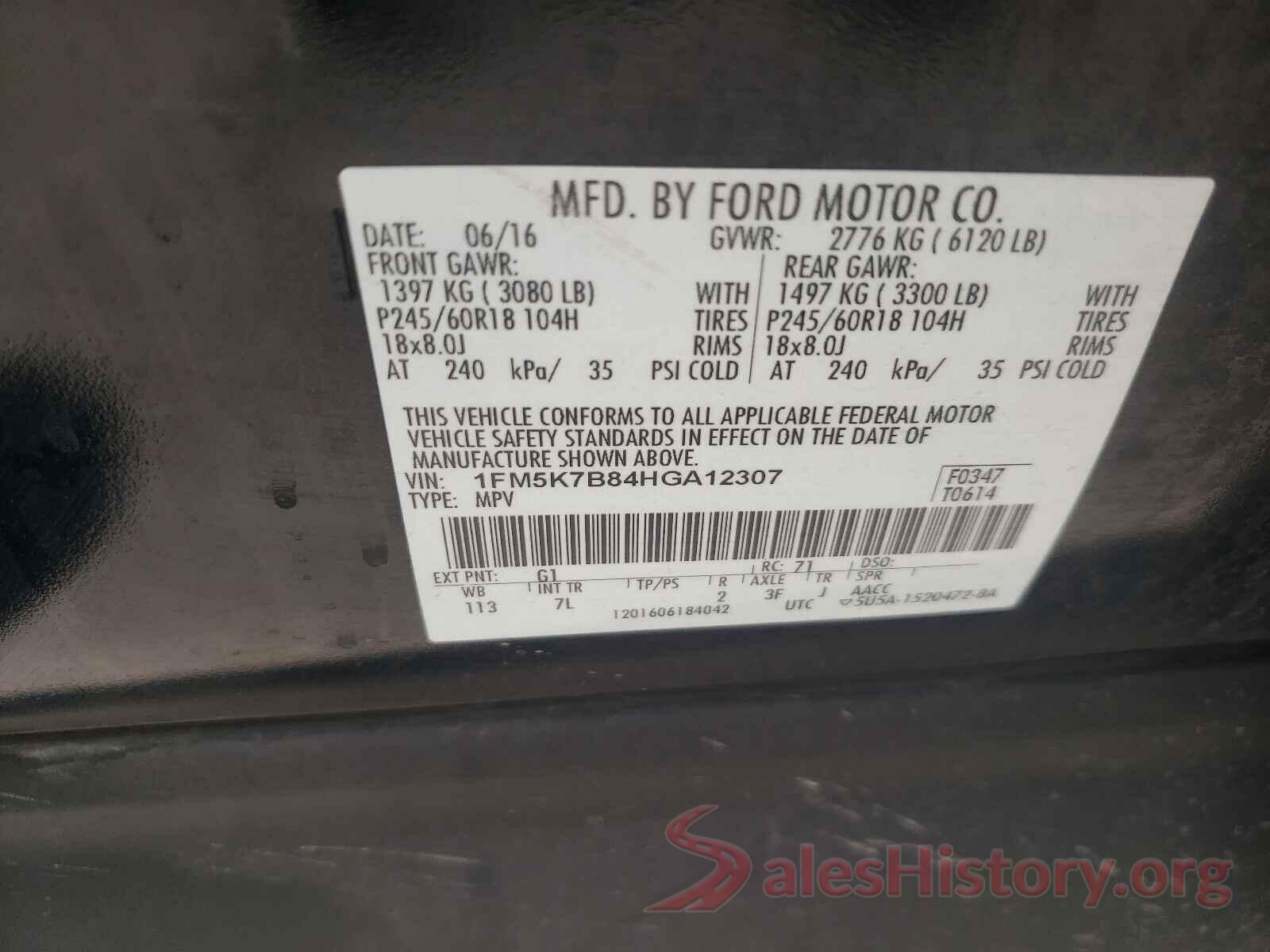 1FM5K7B84HGA12307 2017 FORD EXPLORER