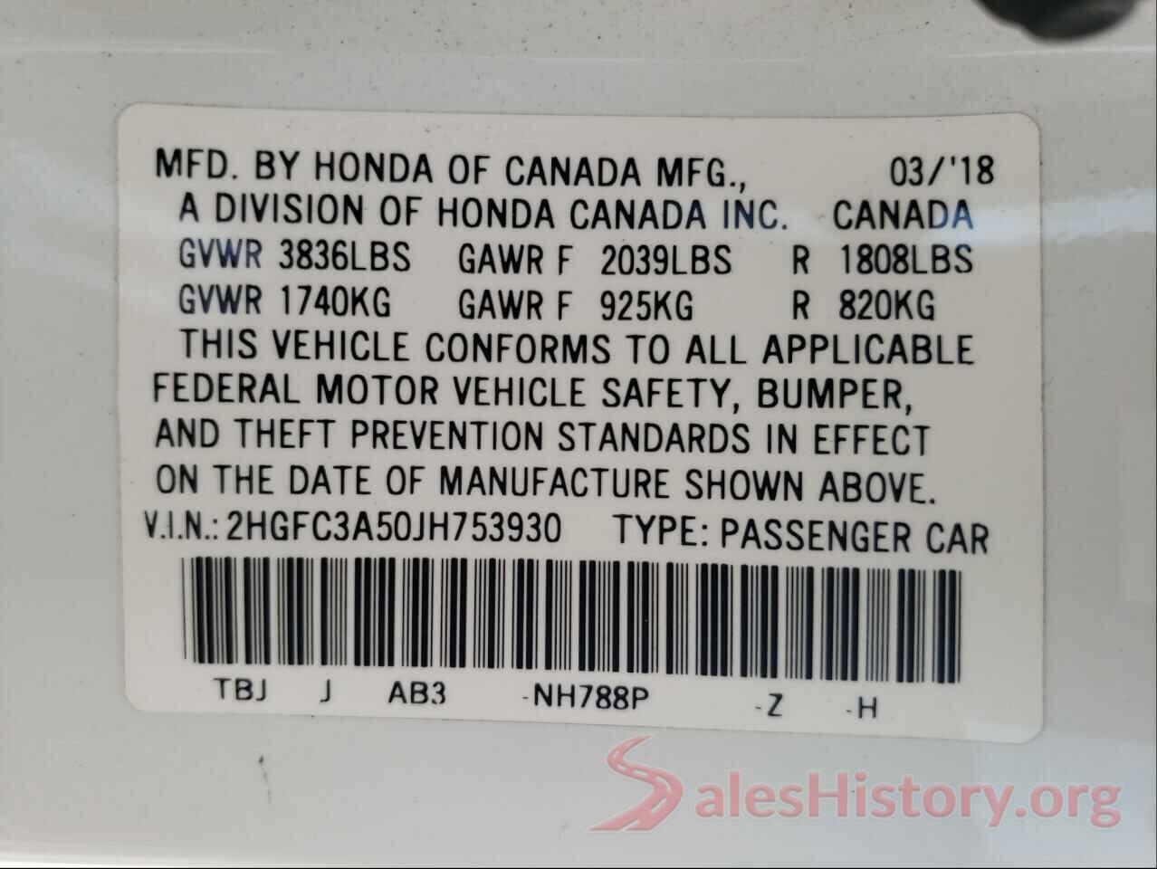 2HGFC3A50JH753930 2018 HONDA CIVIC