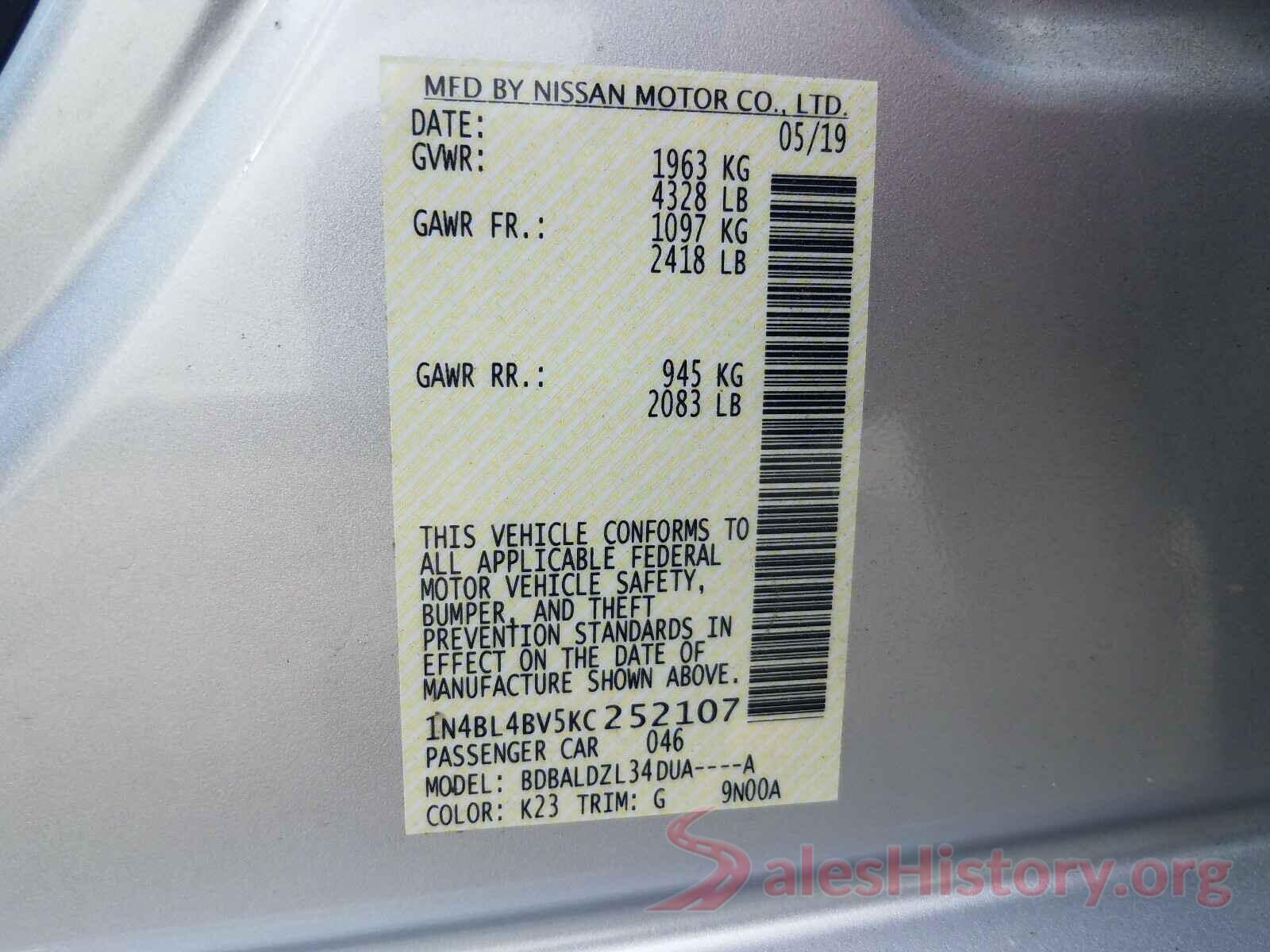 1N4BL4BV5KC252107 2019 NISSAN ALTIMA