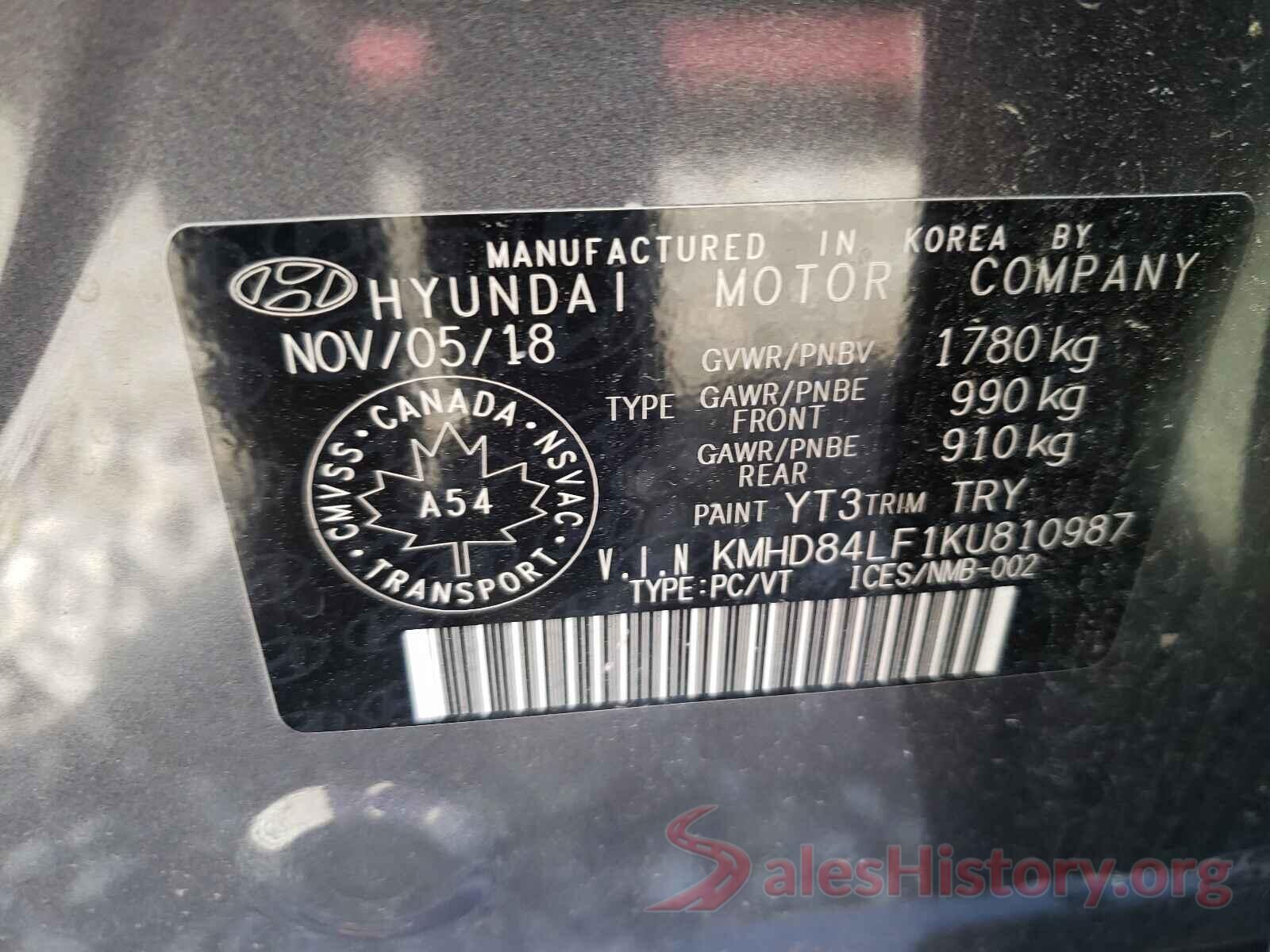 KMHD84LF1KU810987 2019 HYUNDAI ELANTRA