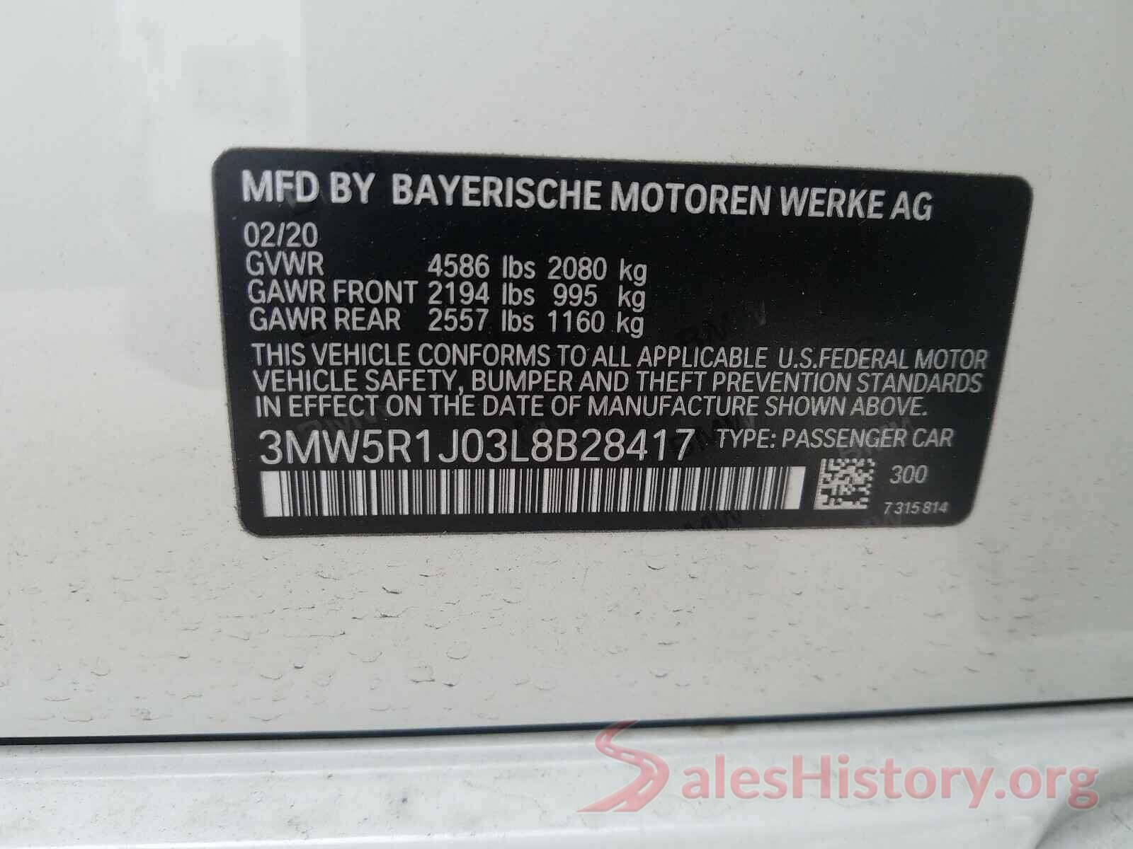 3MW5R1J03L8B28417 2020 BMW 3 SERIES