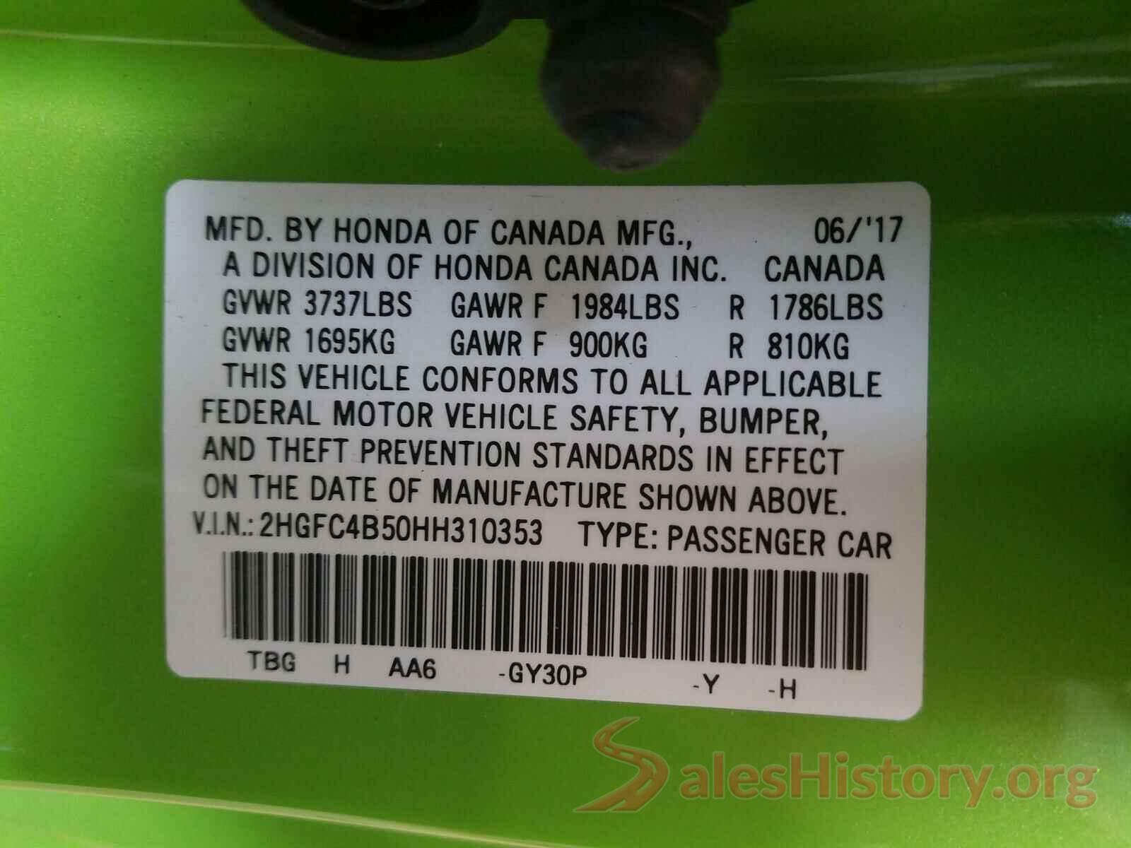 2HGFC4B50HH310353 2017 HONDA CIVIC