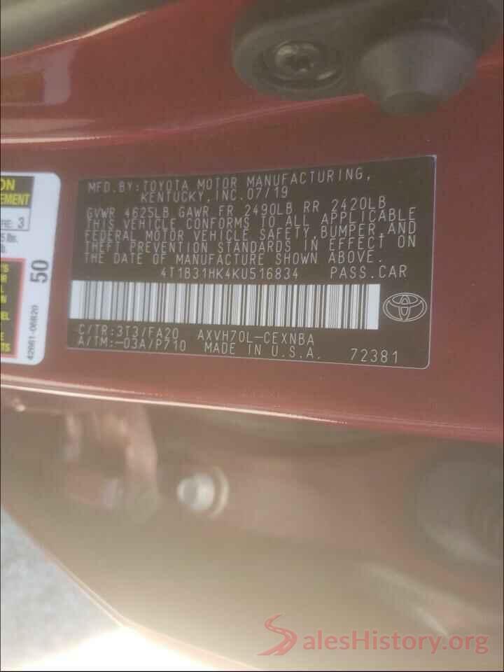 4T1B31HK4KU516834 2019 TOYOTA CAMRY