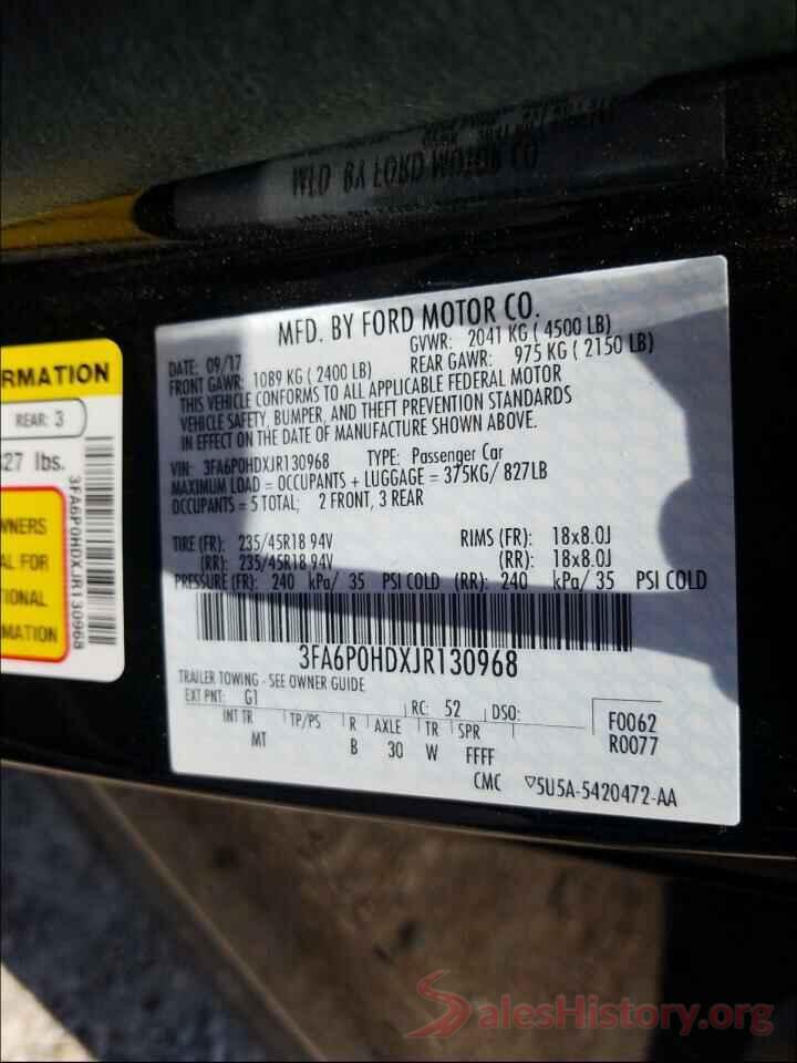 3FA6P0HDXJR130968 2018 FORD FUSION