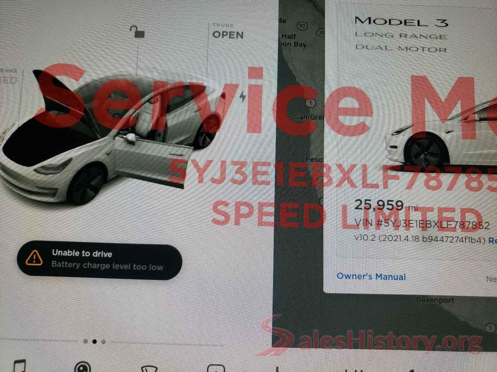 5YJ3E1EBXLF787852 2020 TESLA MODEL 3