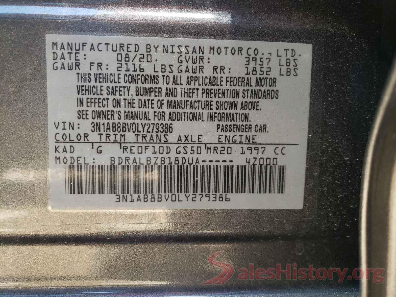 3N1AB8BV0LY279386 2020 NISSAN SENTRA