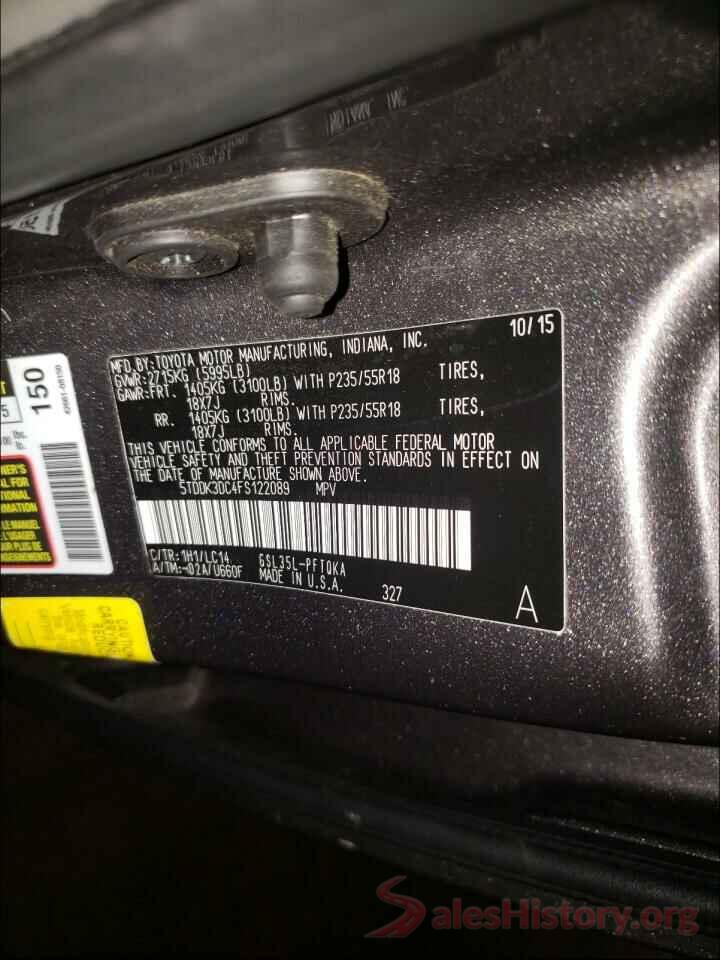 5TDDK3DC4FS122089 2015 TOYOTA SIENNA