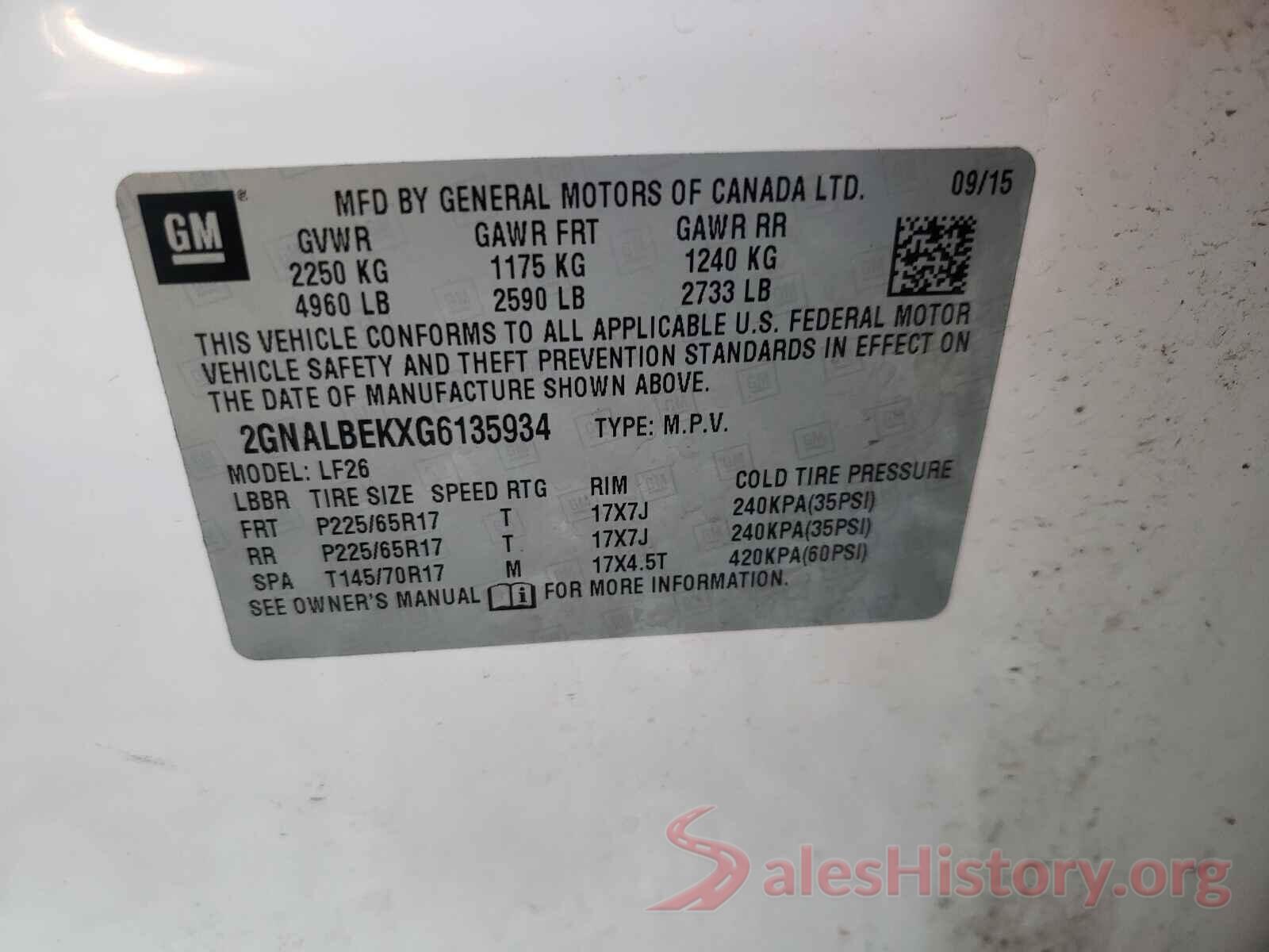 2GNALBEKXG6135934 2016 CHEVROLET EQUINOX