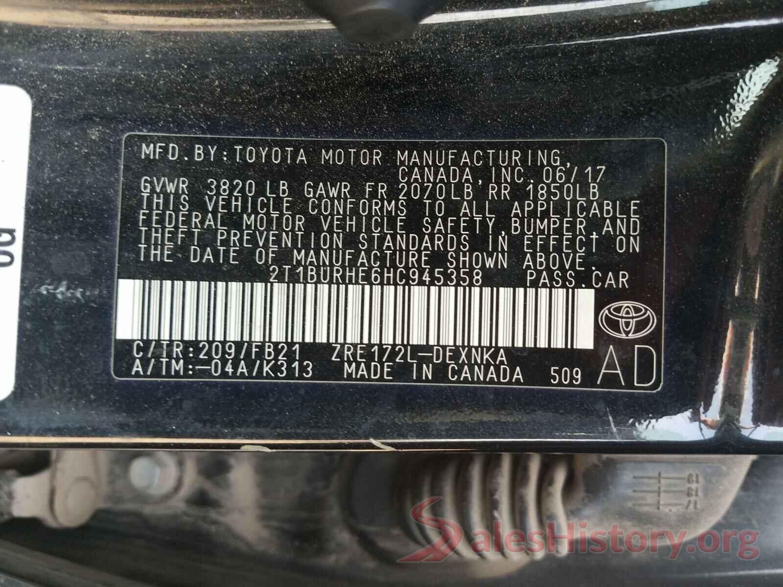 2T1BURHE6HC945358 2017 TOYOTA COROLLA