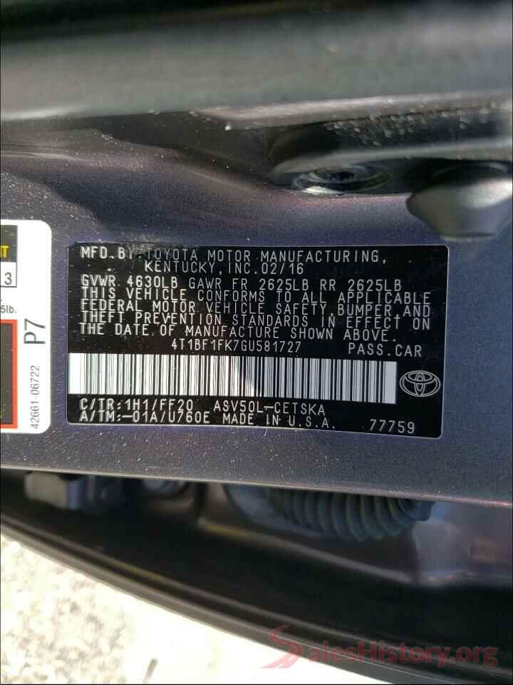 4T1BF1FK7GU581727 2016 TOYOTA CAMRY