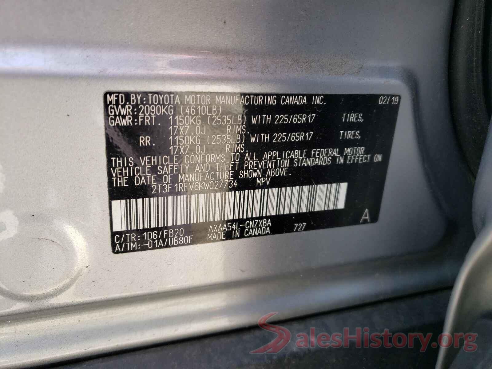 2T3F1RFV6KW027734 2019 TOYOTA RAV4