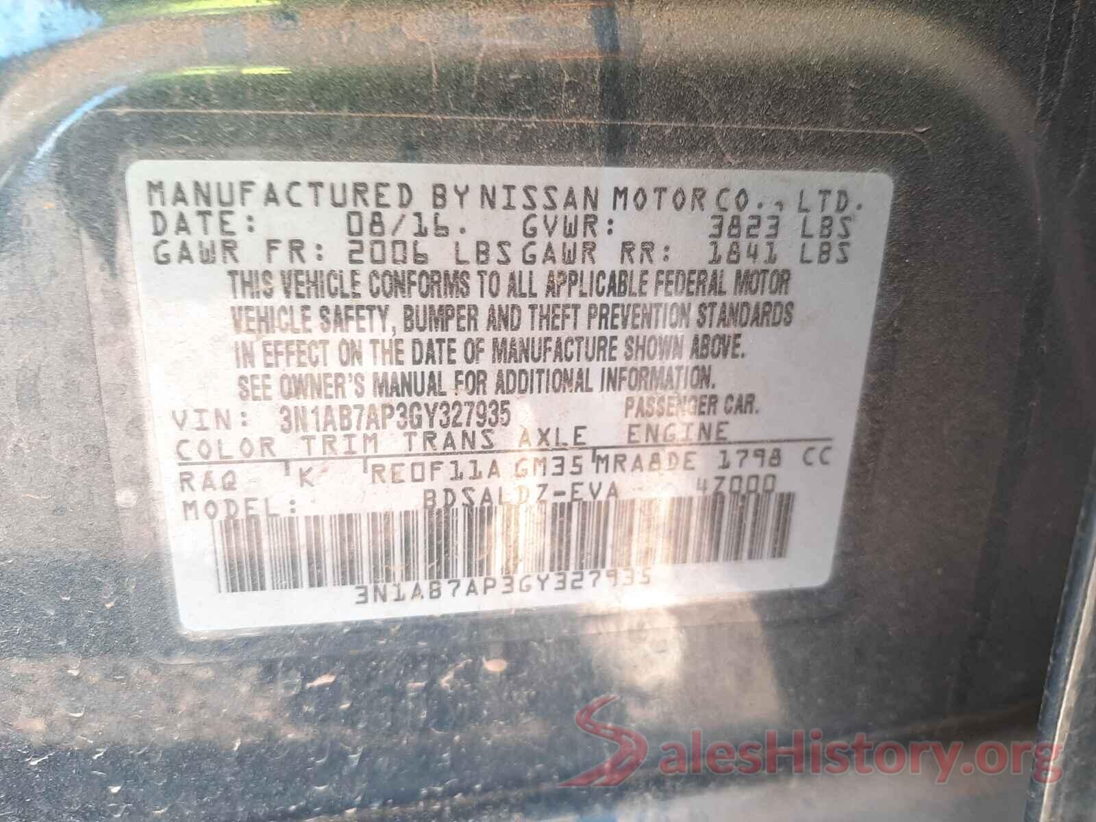 3N1AB7AP3GY327935 2016 NISSAN SENTRA