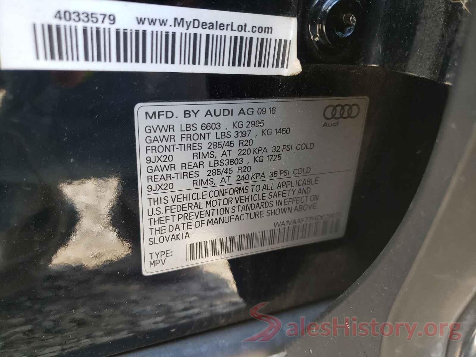 WA1VAAF77HD029071 2017 AUDI Q7