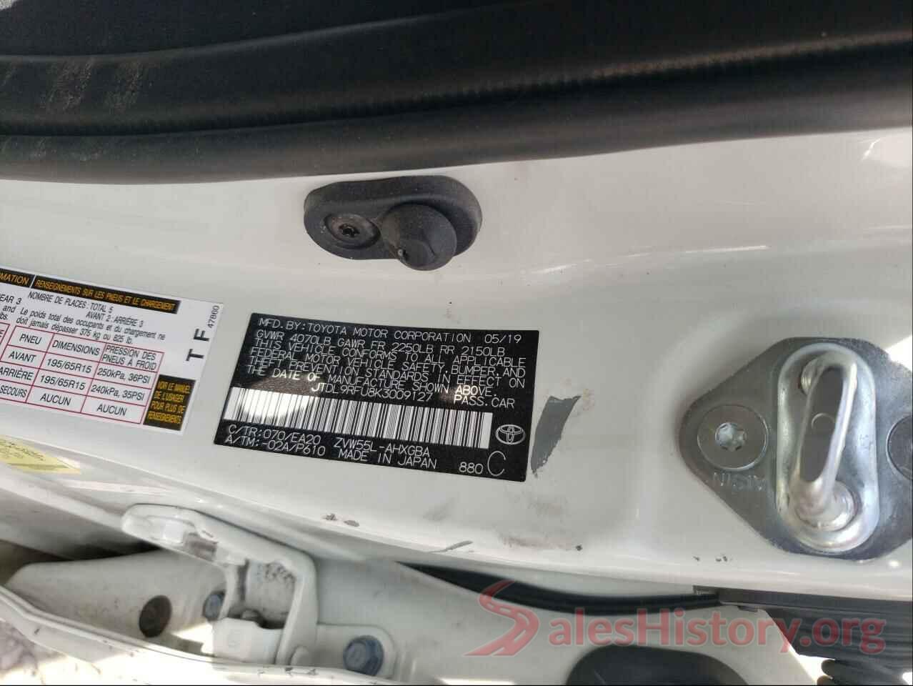 JTDL9RFU8K3009127 2019 TOYOTA PRIUS