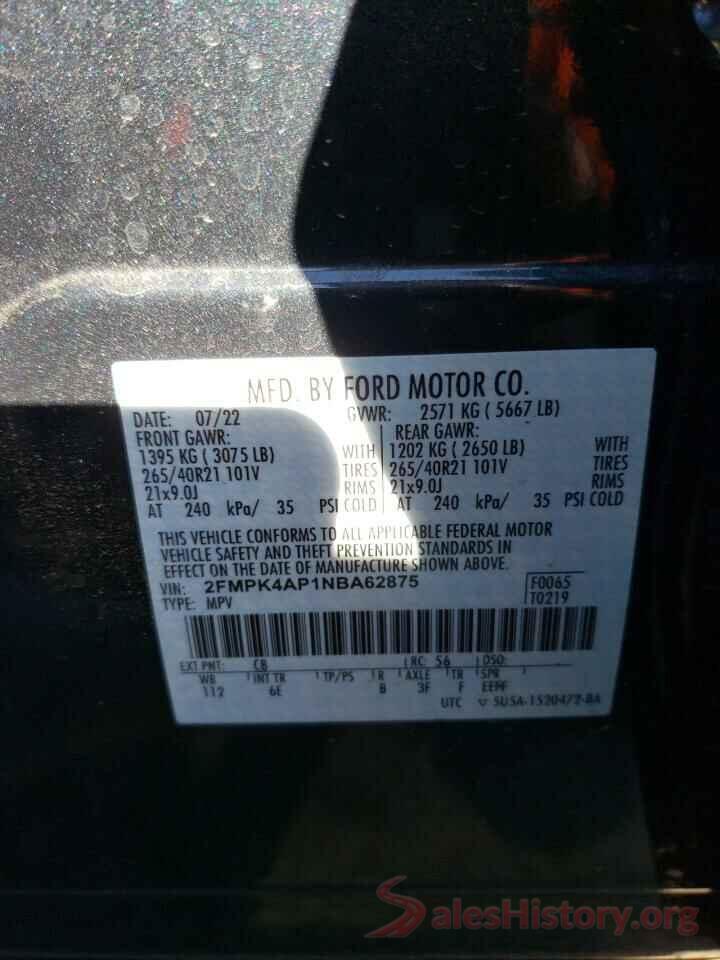 2FMPK4AP1NBA62875 2022 FORD EDGE